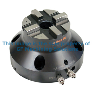 Pneumatic chuck for permanent mounting in spindle of powder press machine.