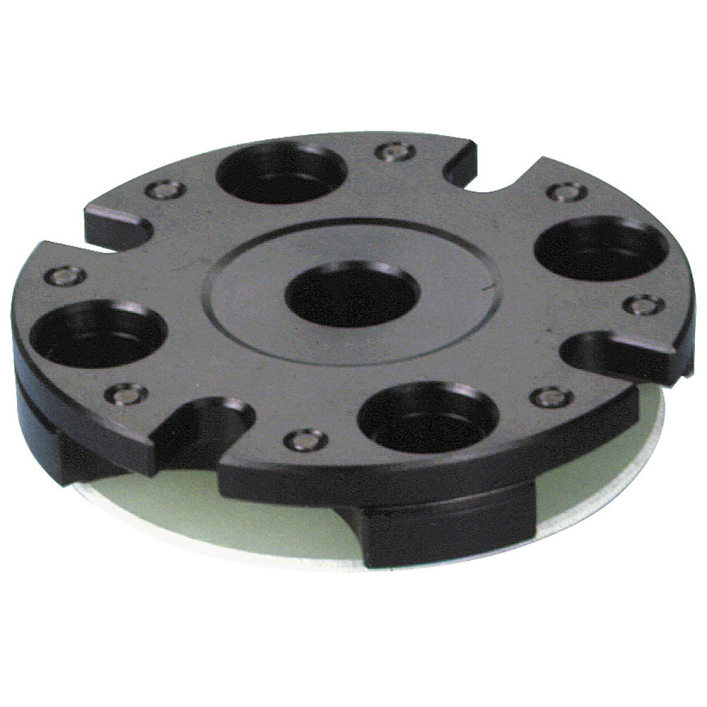 Adapter plate with eight adjusting screws for mounting spindle chucks.