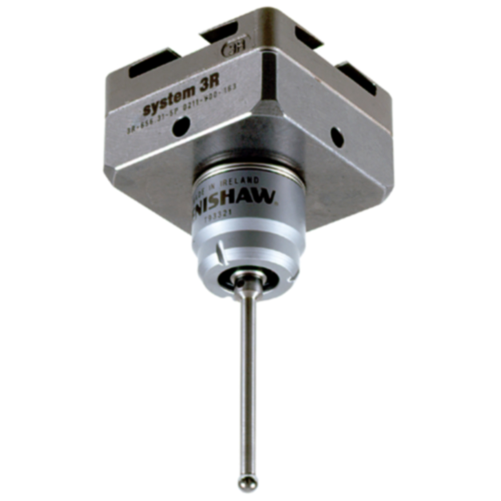 Measuring probe with Renishaw measuring head for machines with measurement cycle function.
Max ball deflection:
 X-Axis ±10°
 Y-Axis ±10°
 Z-Axis ±3 mm.