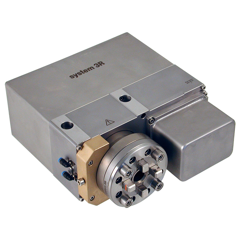 Compact Rotary Indexing Tables with pneumatic Macro chuck. Indexing 0-360° with smallest step 0.001°. Air connections for open/close, as well as turbo-locking/air-blast cleaning. Supplied with a separate control unit.