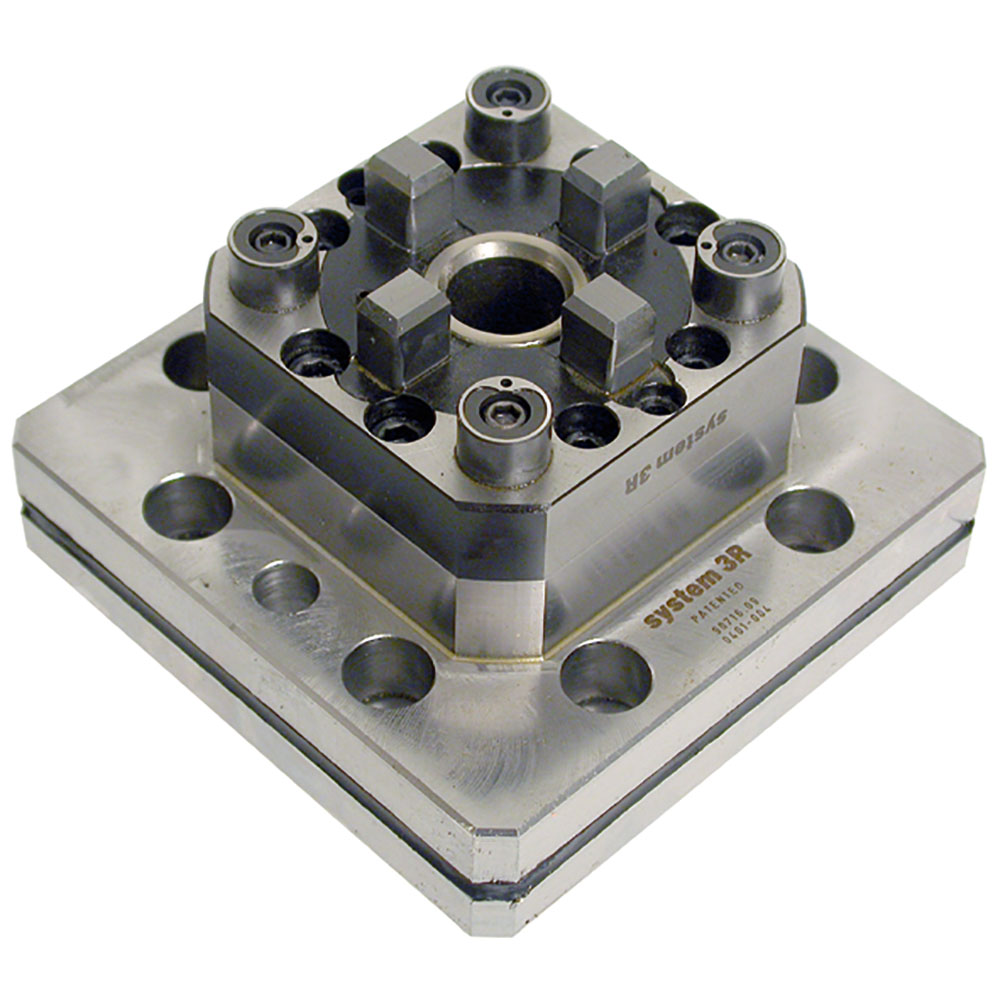 Pneumatic vibration-damped chuck for permanent mounting on the machine table.