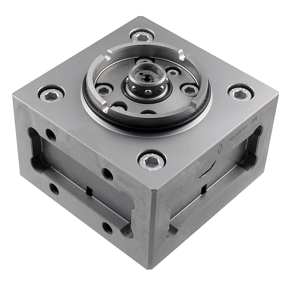For milling, grinding, die-sinking EDM, presetting and measuring station. Suitable for the 5-sided machining of electrodes and workpieces. One side is ground square with the base surface.