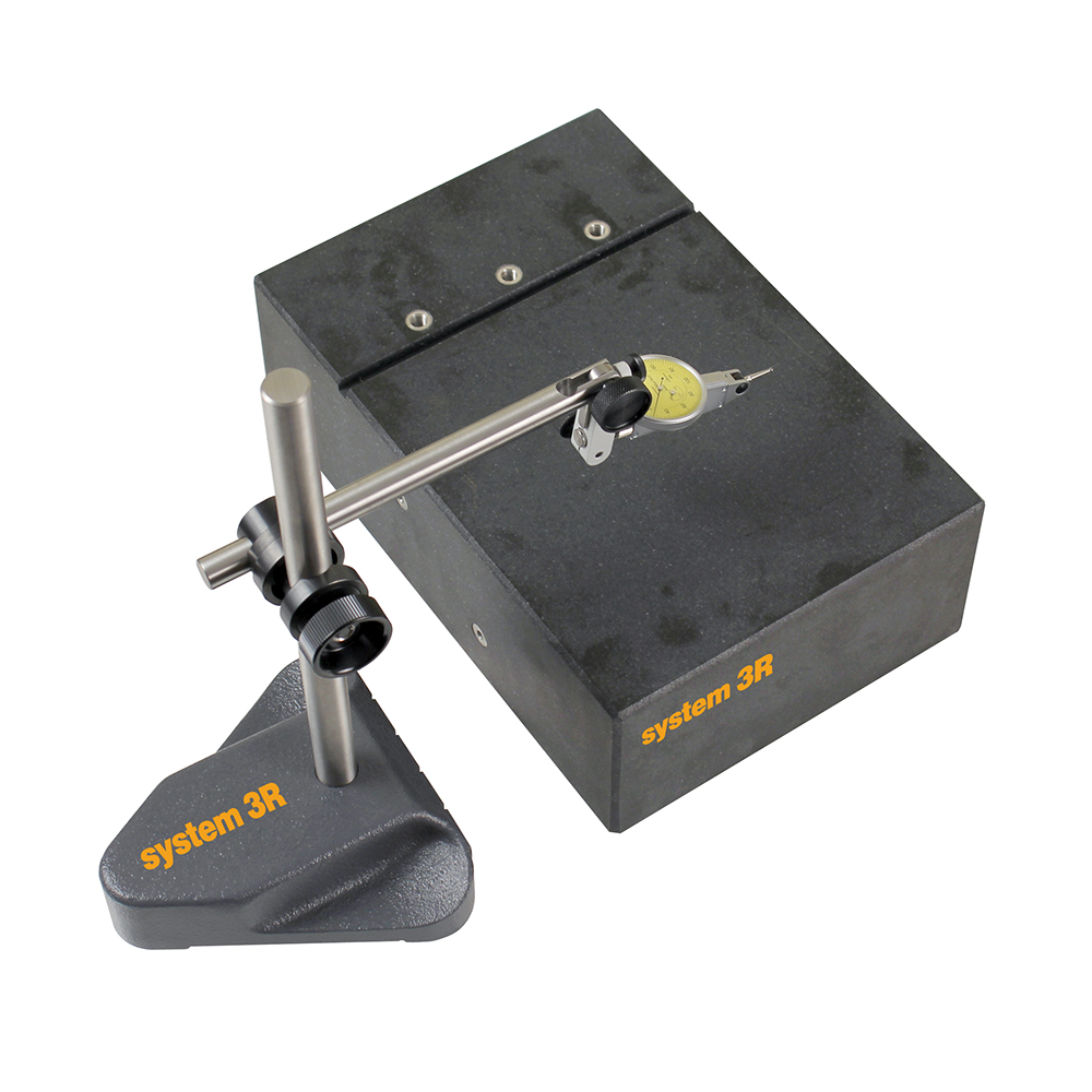 Mounting stone with bushings and holes for mounting chuck/reference elements. Use together with existing measuring machine or surface plate.
Note: 3R-228EI delivers with dial indiactor measuring inch.